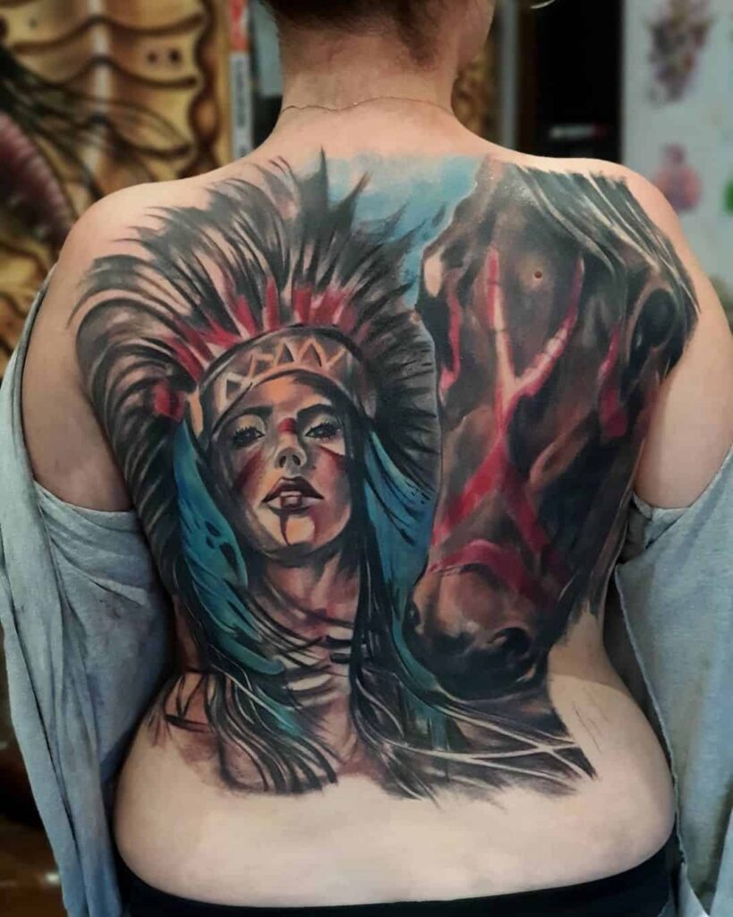 Dramatic Beautiful Indian Inspired Back Tattoo