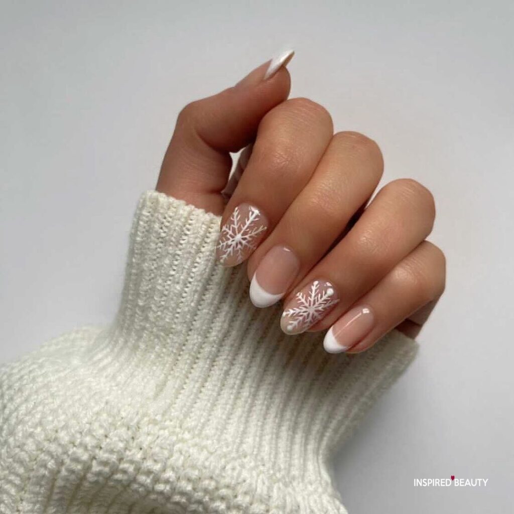 French White Snowflake Nails