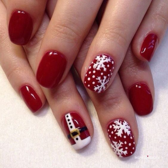 Red and White Christmas Nails