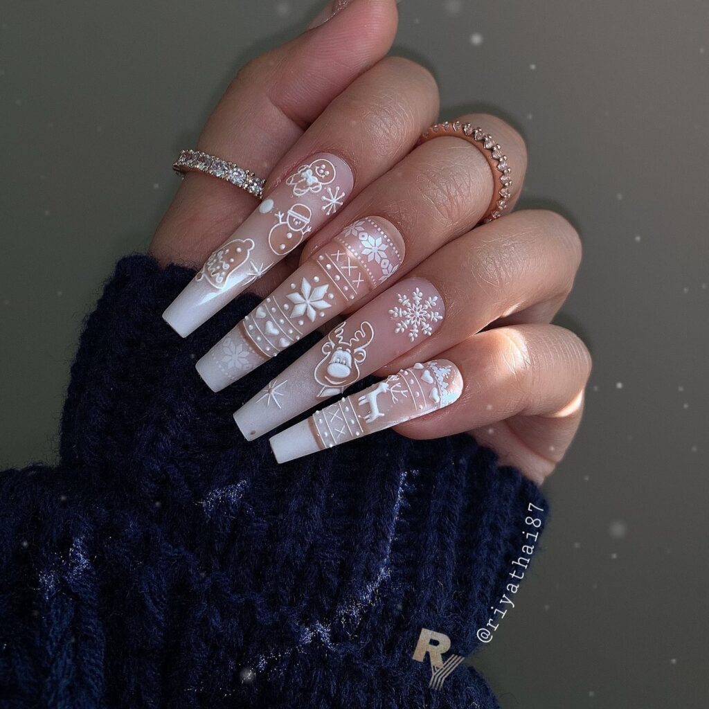 Snowflake Nails Designs in Neutral Tone