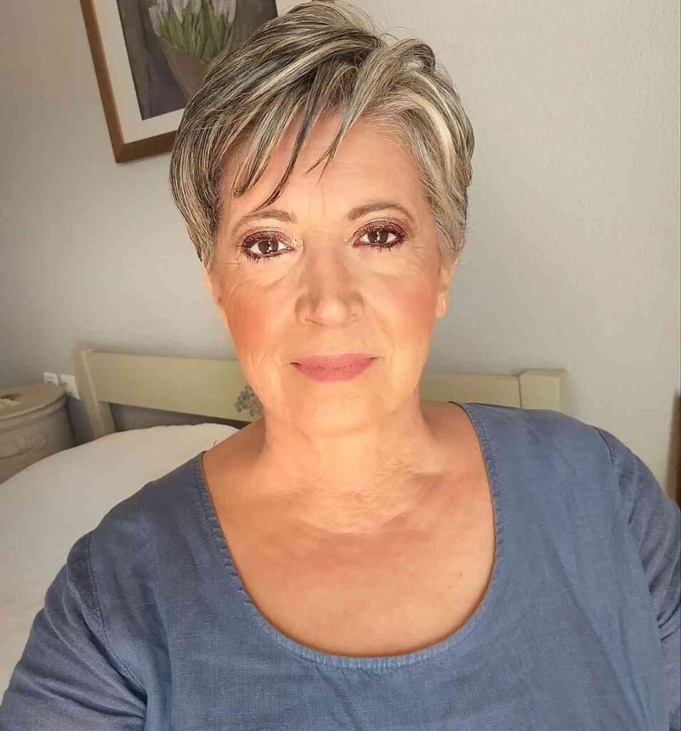 chic pixie with bronze tones for a woman over 60