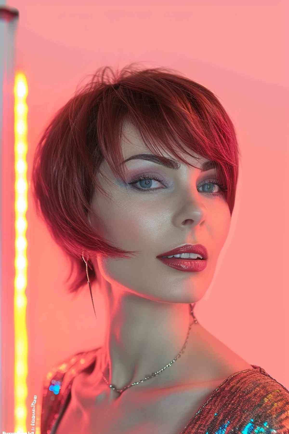 a dynamic pixie bob with a side flair making a bold fashion statement