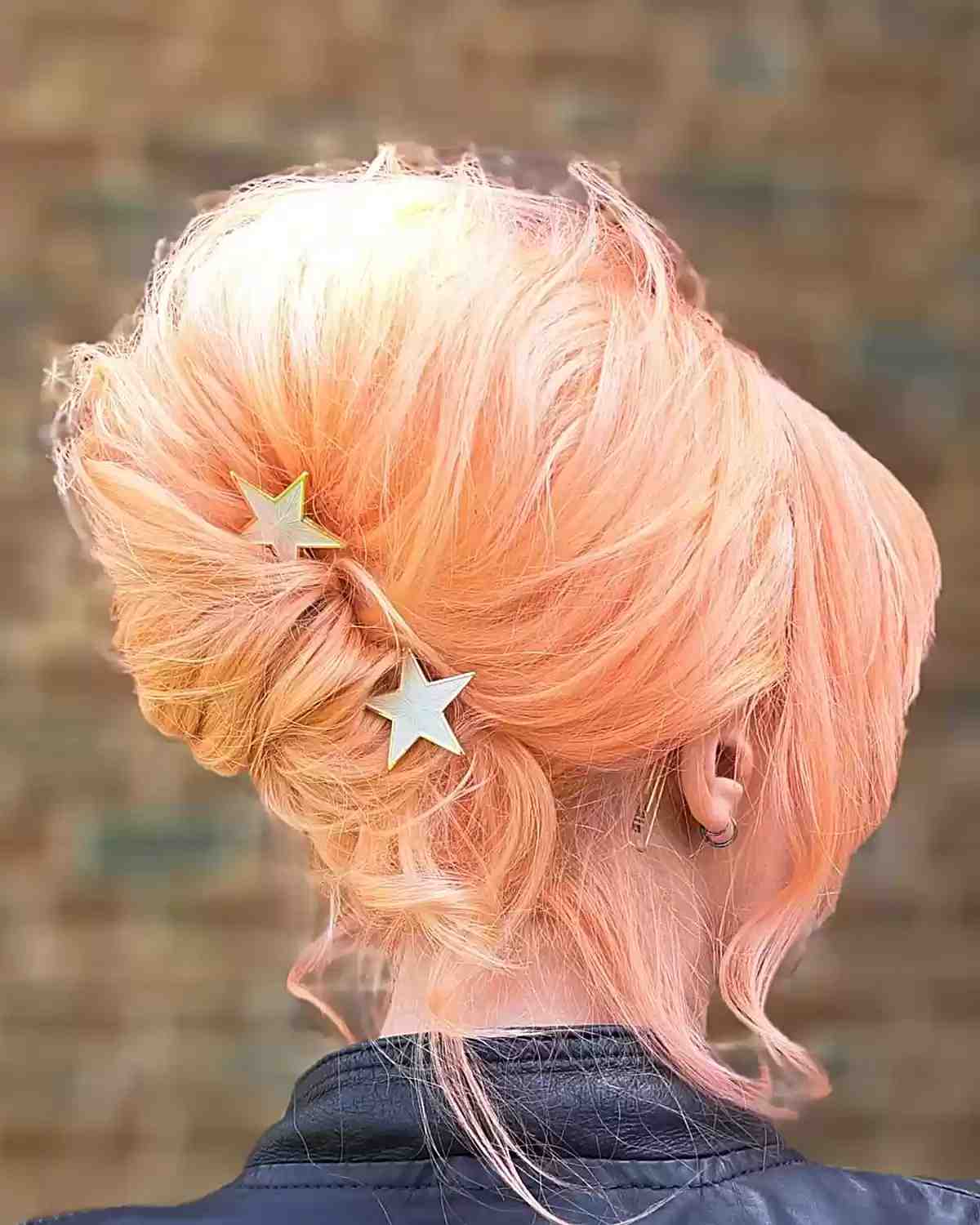 80s inspired peach beehive hairstyle