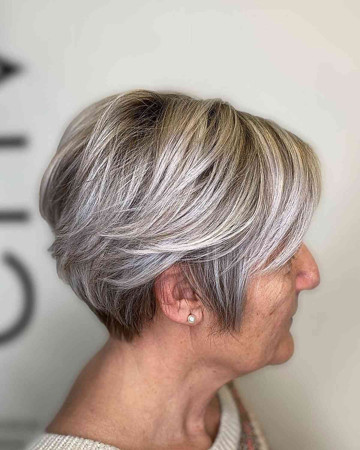 nape length soft icy layered pixie bob for older generation