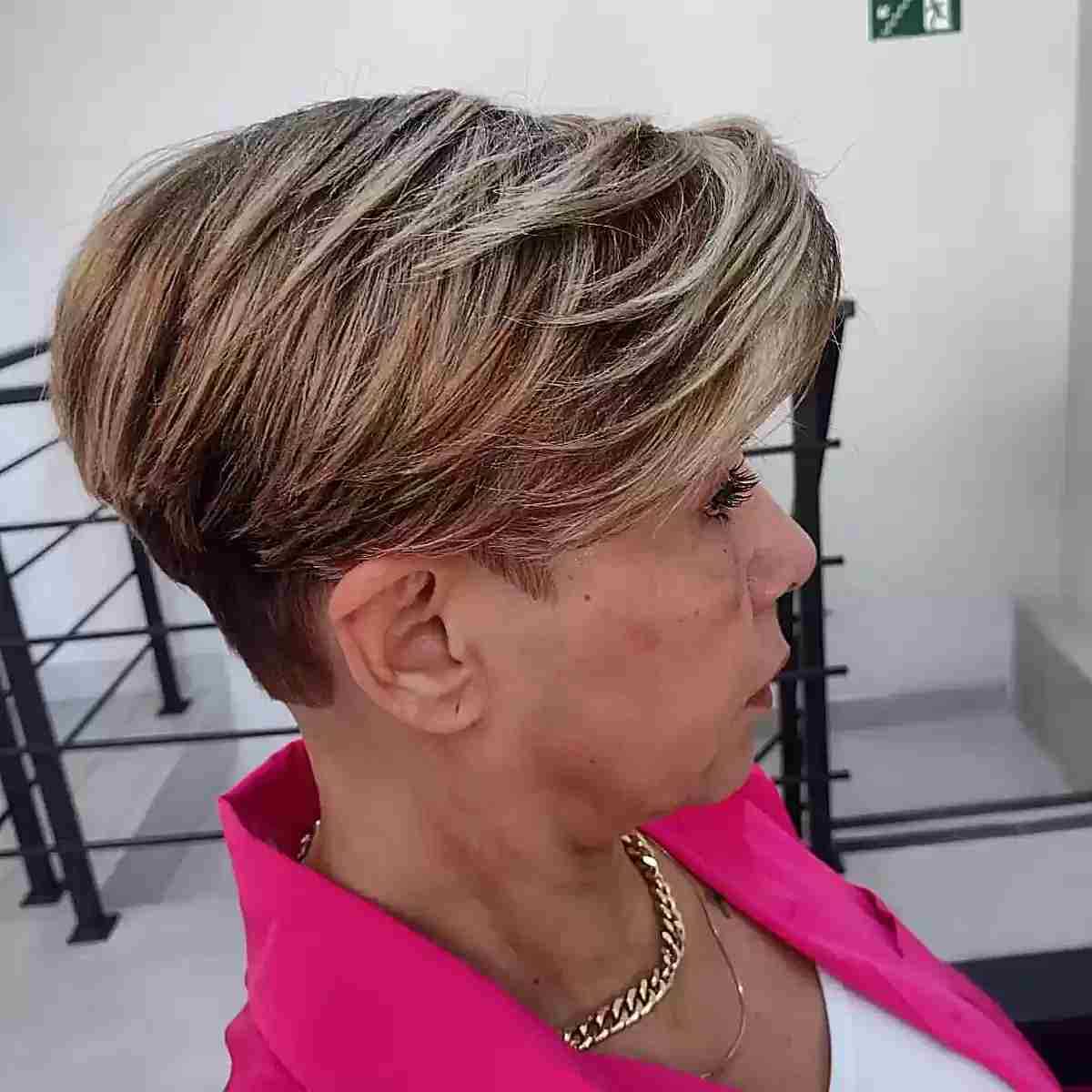 side swept tapered pixie bob hair for older women