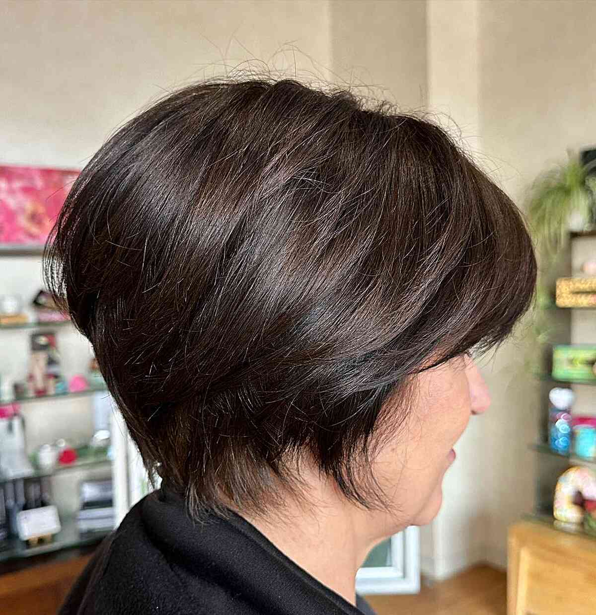 soft razor cut pixie bob on older women