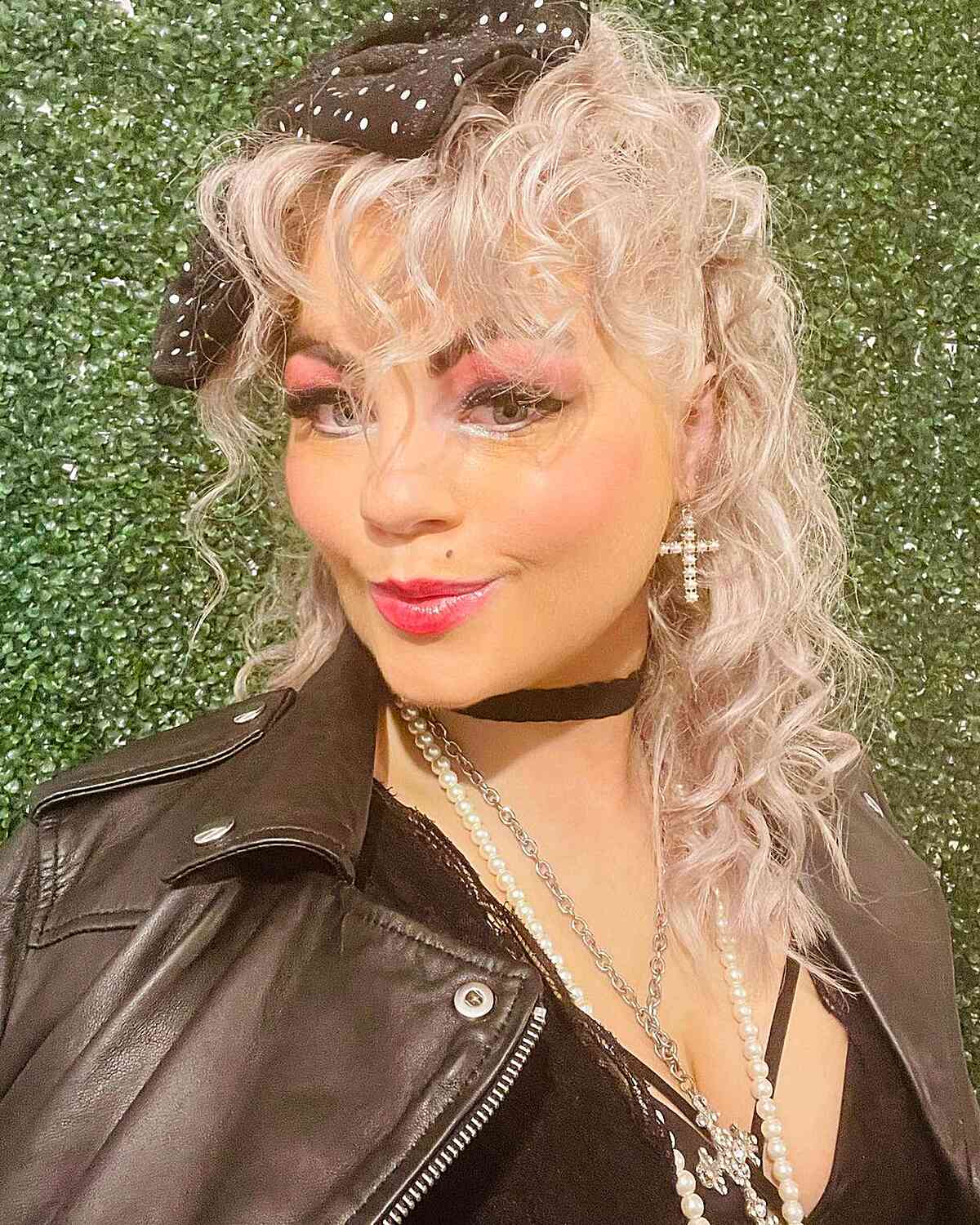 white blonde 80s curls and bangs