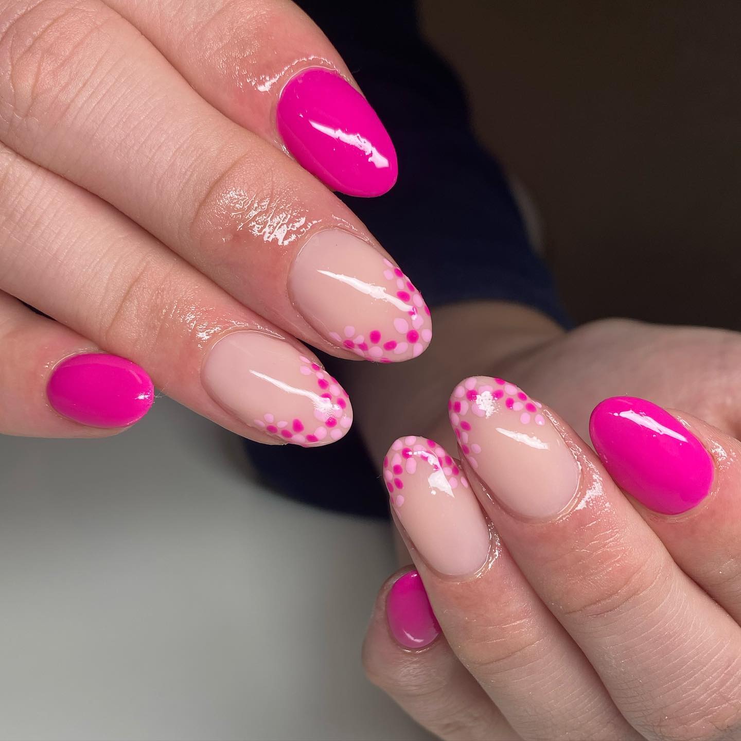 Hot Pink Nails With Flowers 1 1