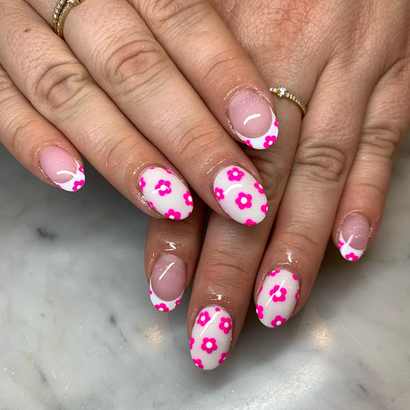 Hot Pink Nails With Flowers 10 1 1