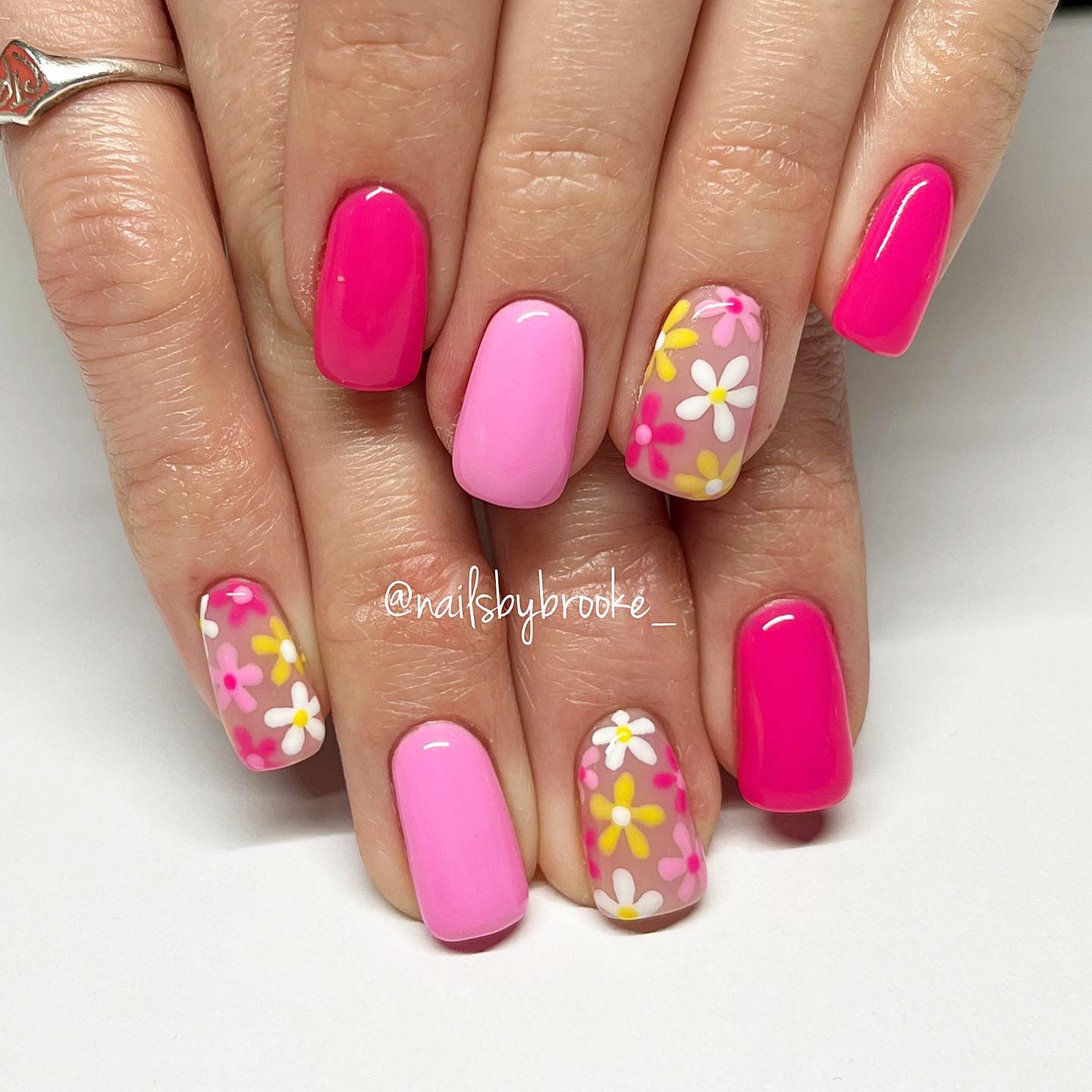 Hot Pink Nails With Flowers 11 1