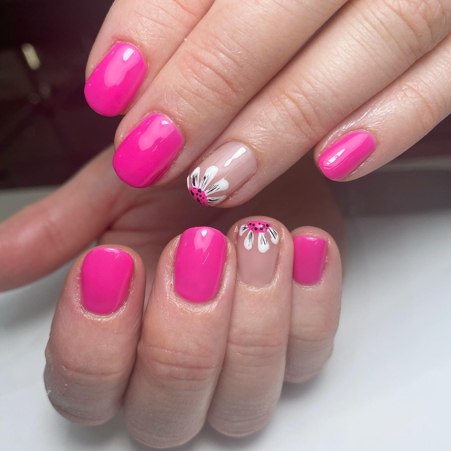 Hot Pink Nails With Flowers 12 1