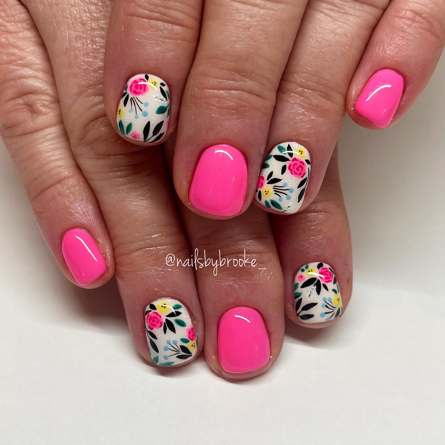 Hot Pink Nails With Flowers 13 1