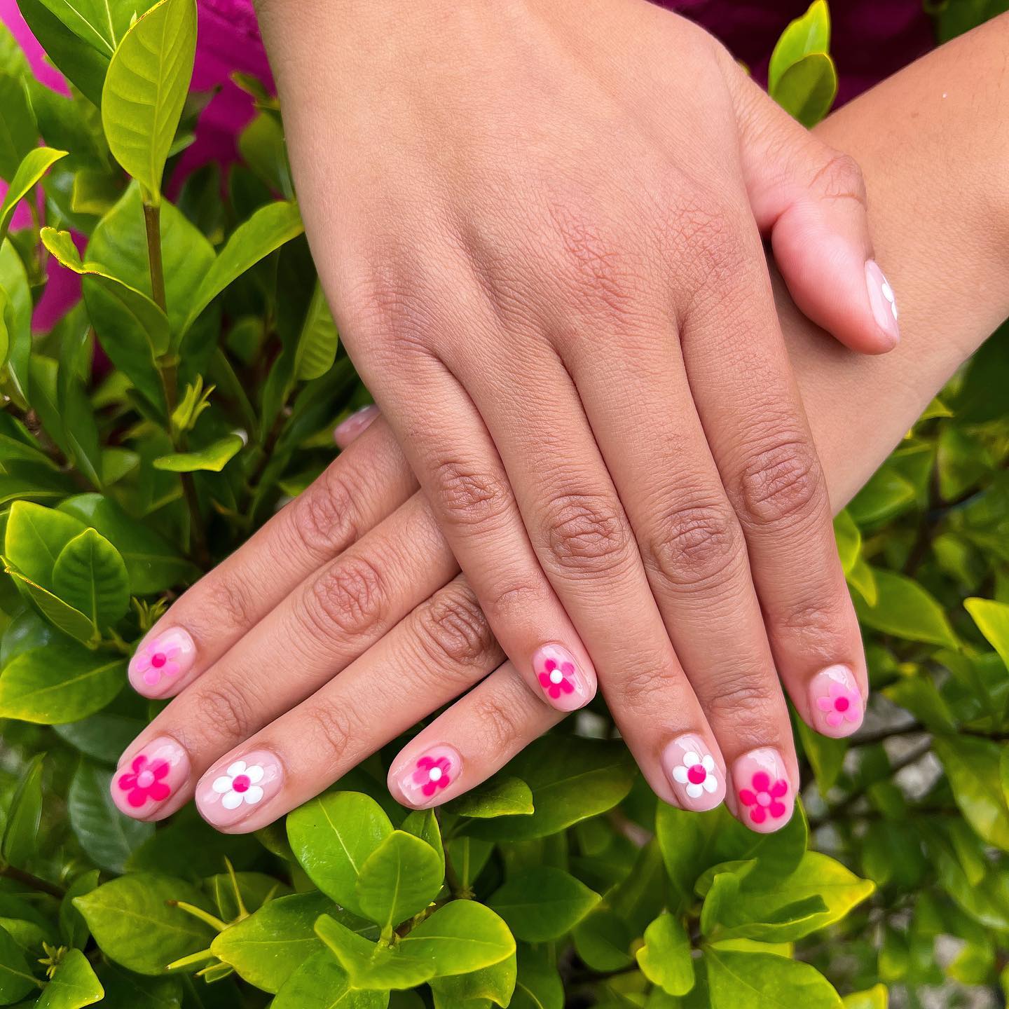 Hot Pink Nails With Flowers 14 1