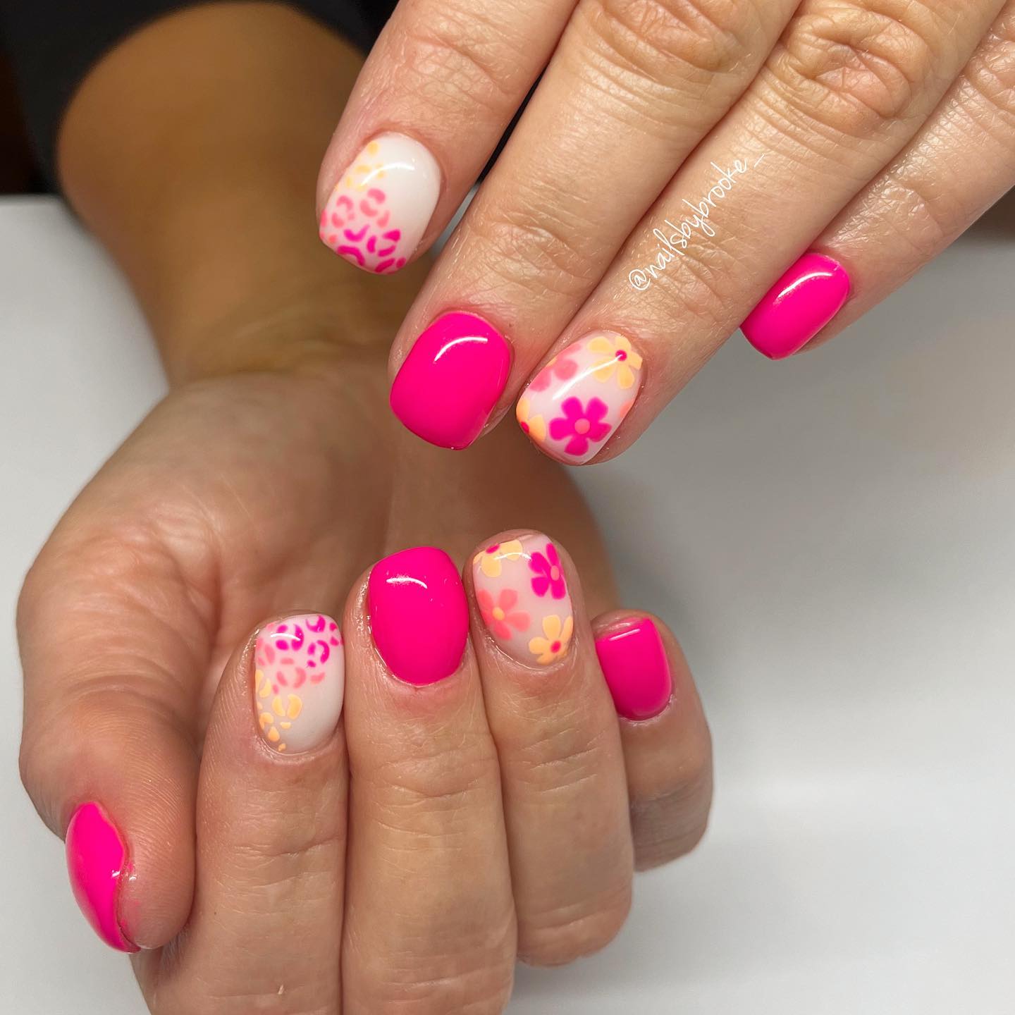 Hot Pink Nails With Flowers 15 1