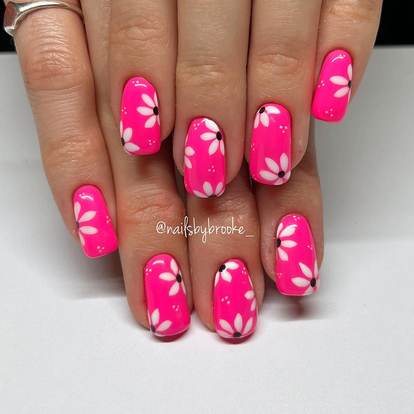 Hot Pink Nails With Flowers 16 1