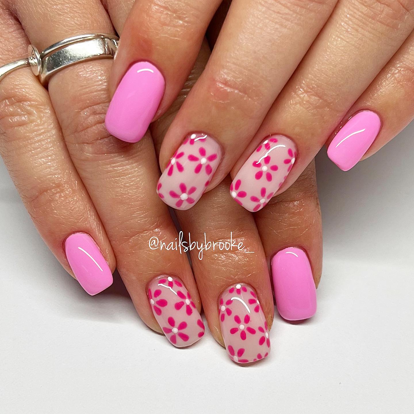 Hot Pink Nails With Flowers 17 1 1