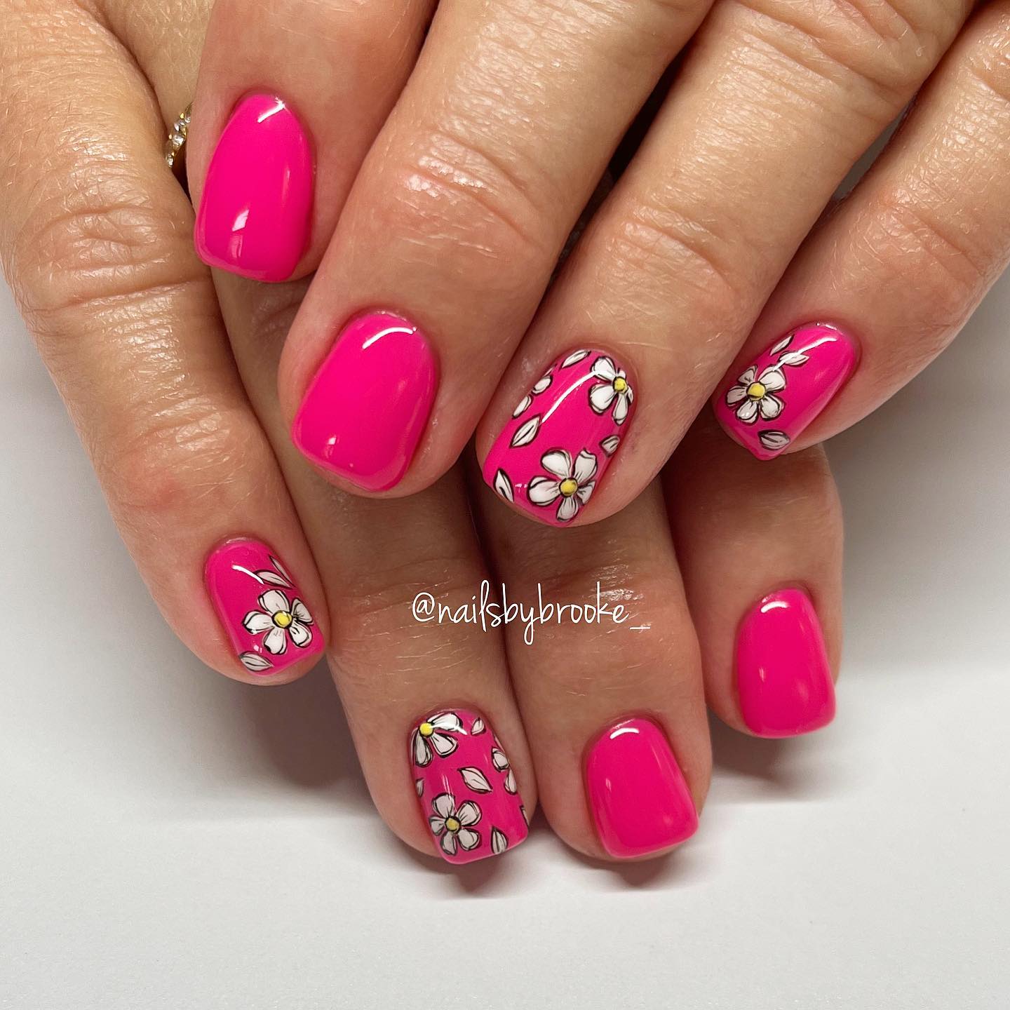 Hot Pink Nails With Flowers 18 1