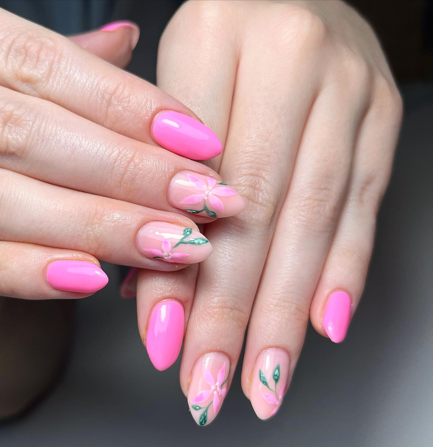 Hot Pink Nails With Flowers 2 1 1