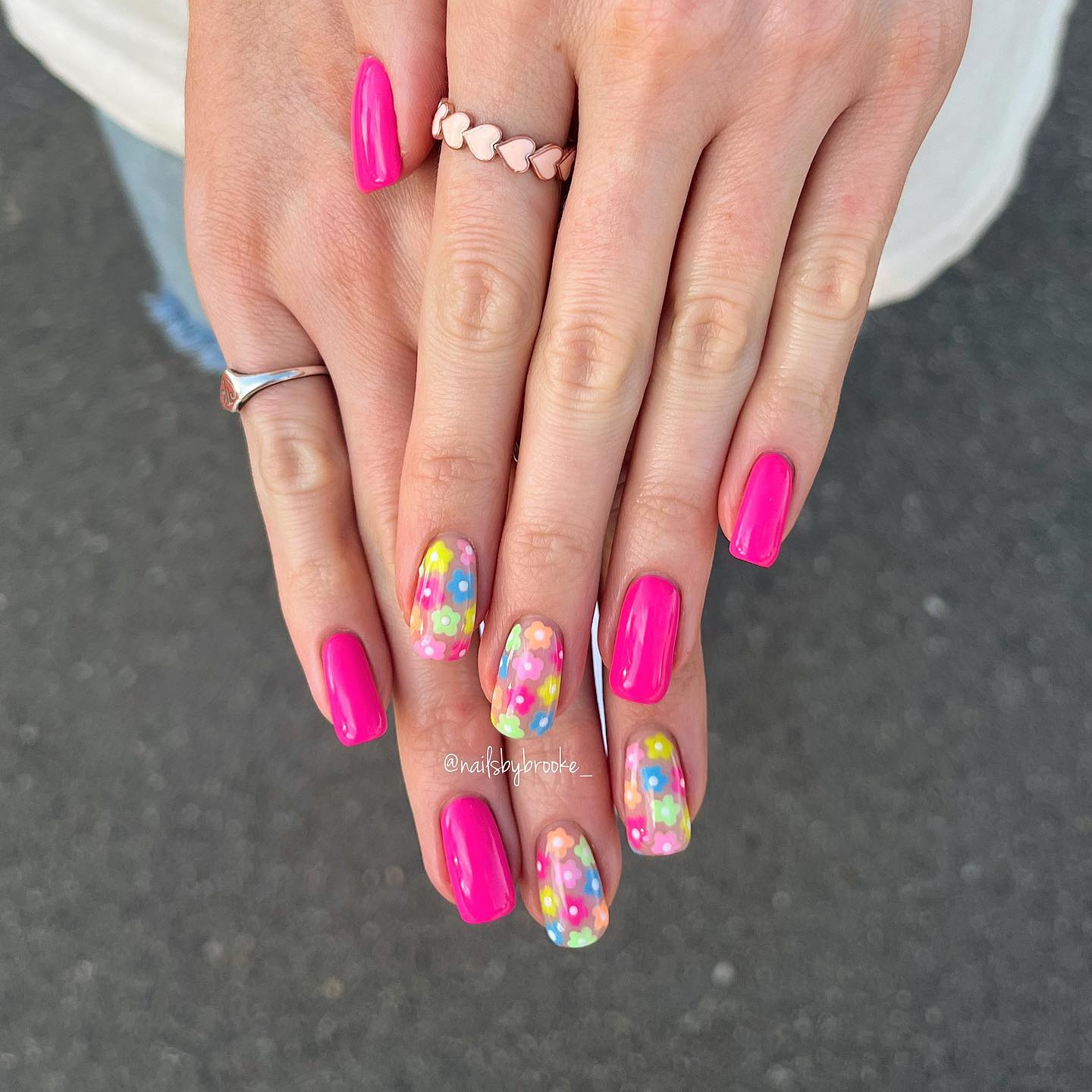 Hot Pink Nails With Flowers 21 1