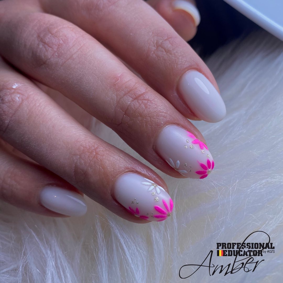 Hot Pink Nails With Flowers 25 1 1