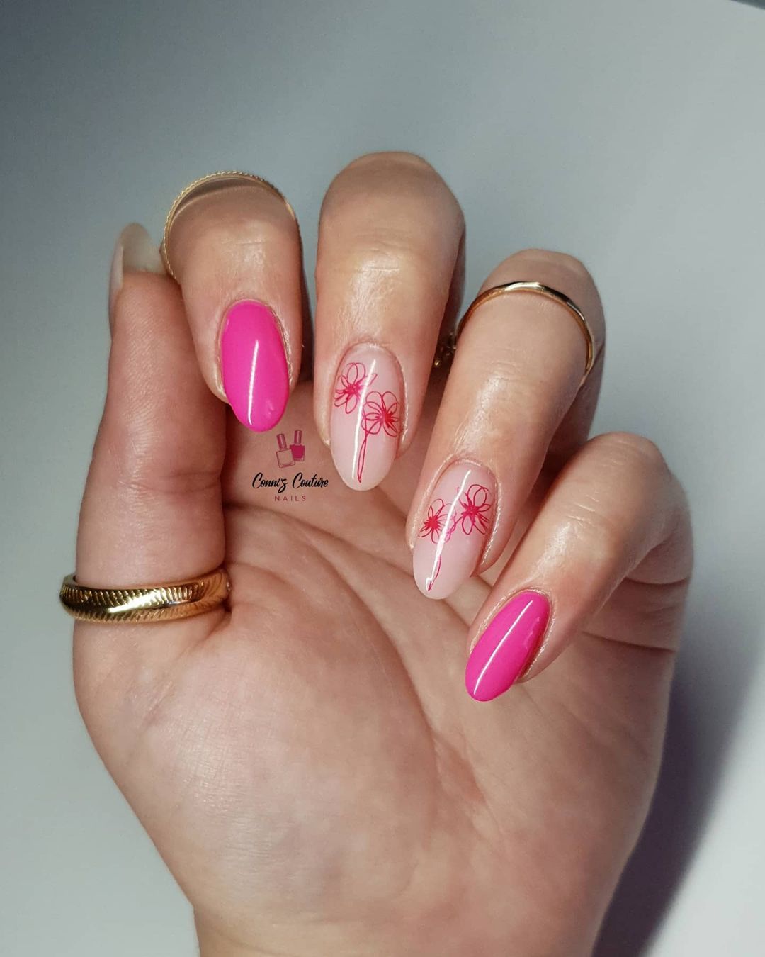 Hot Pink Nails With Flowers 26 1