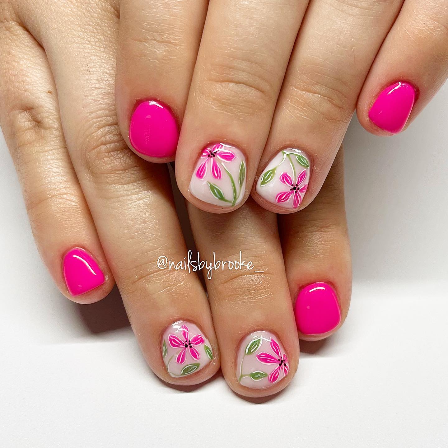 Hot Pink Nails With Flowers 27 1