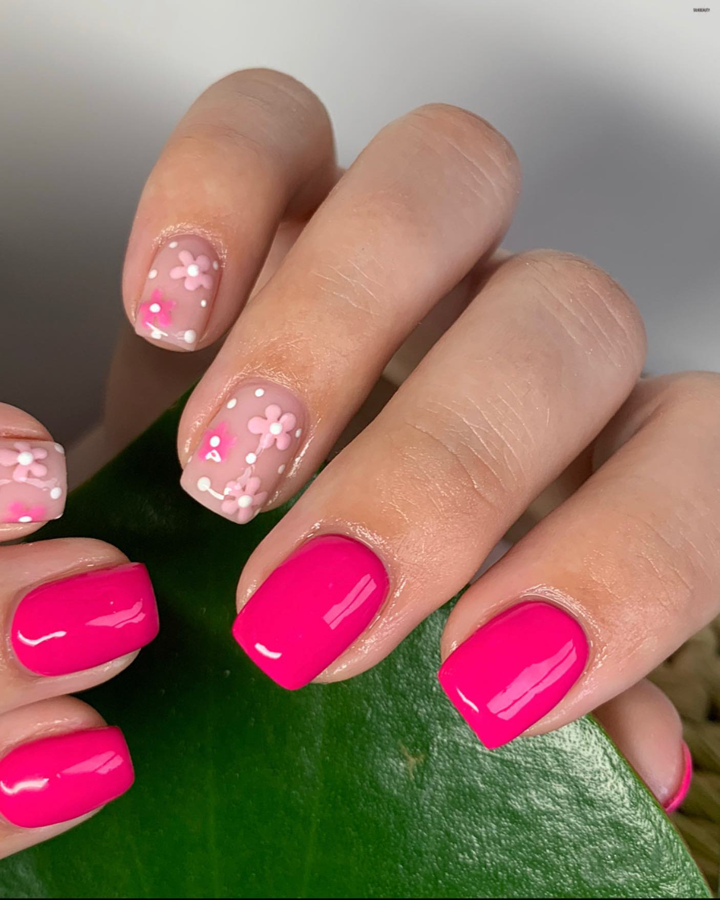 Hot Pink Nails With Flowers 29 1