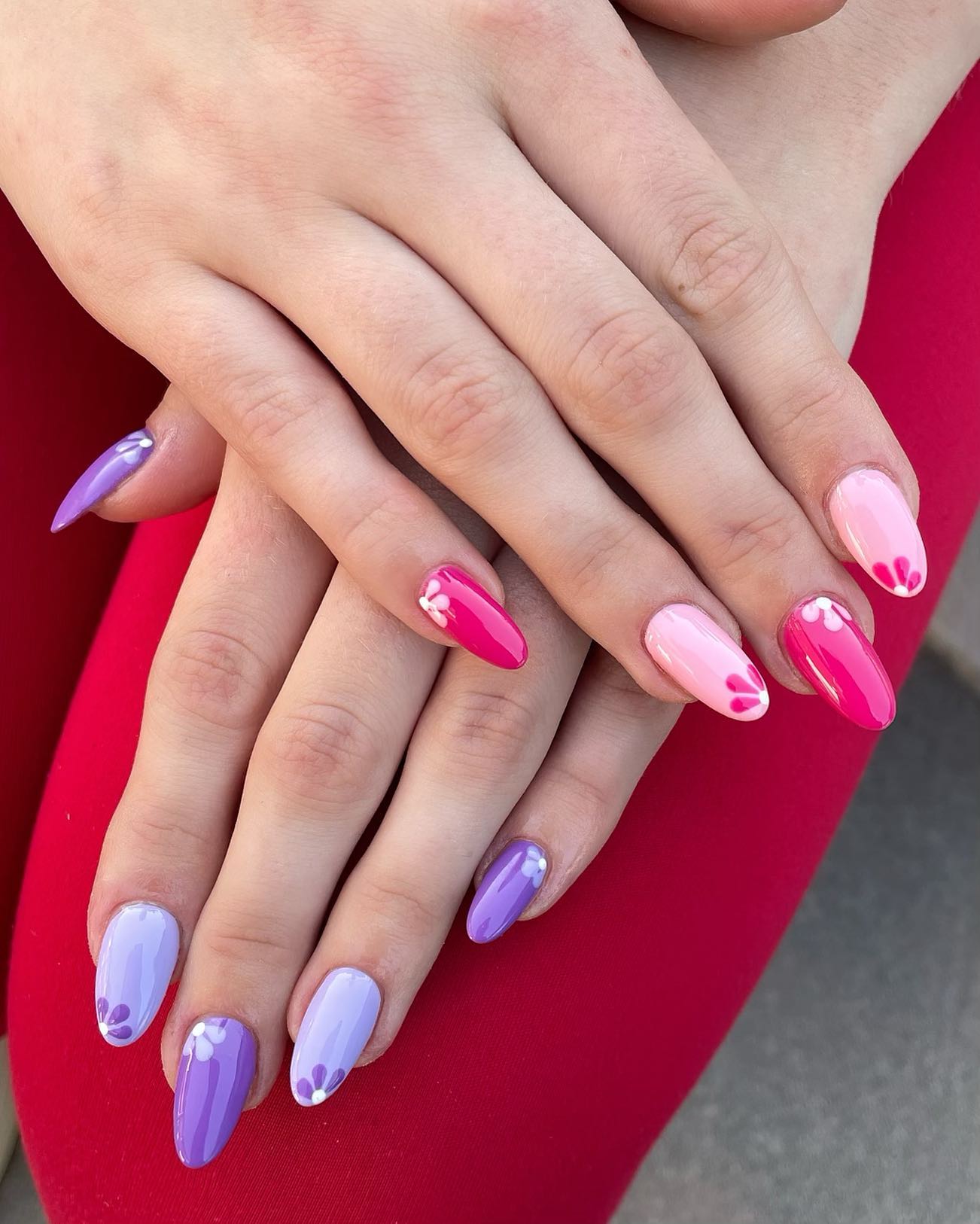 Hot Pink Nails With Flowers 32 1