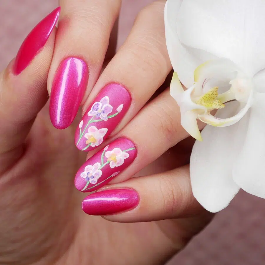 Hot Pink Nails With Flowers 4 1.jpg