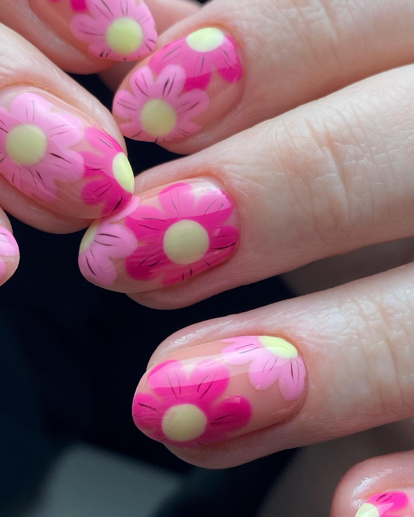 Hot Pink Nails With Flowers 45 1