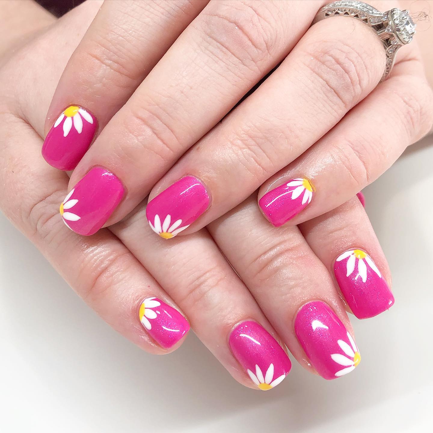 Hot Pink Nails With Flowers 9 1