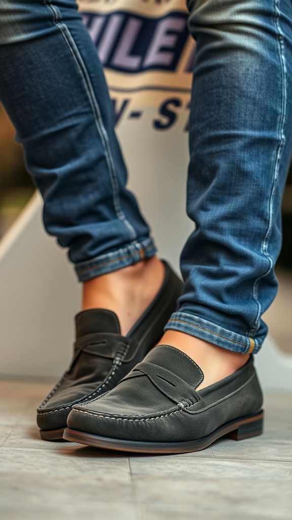 trendy suede loafers for casual outfits