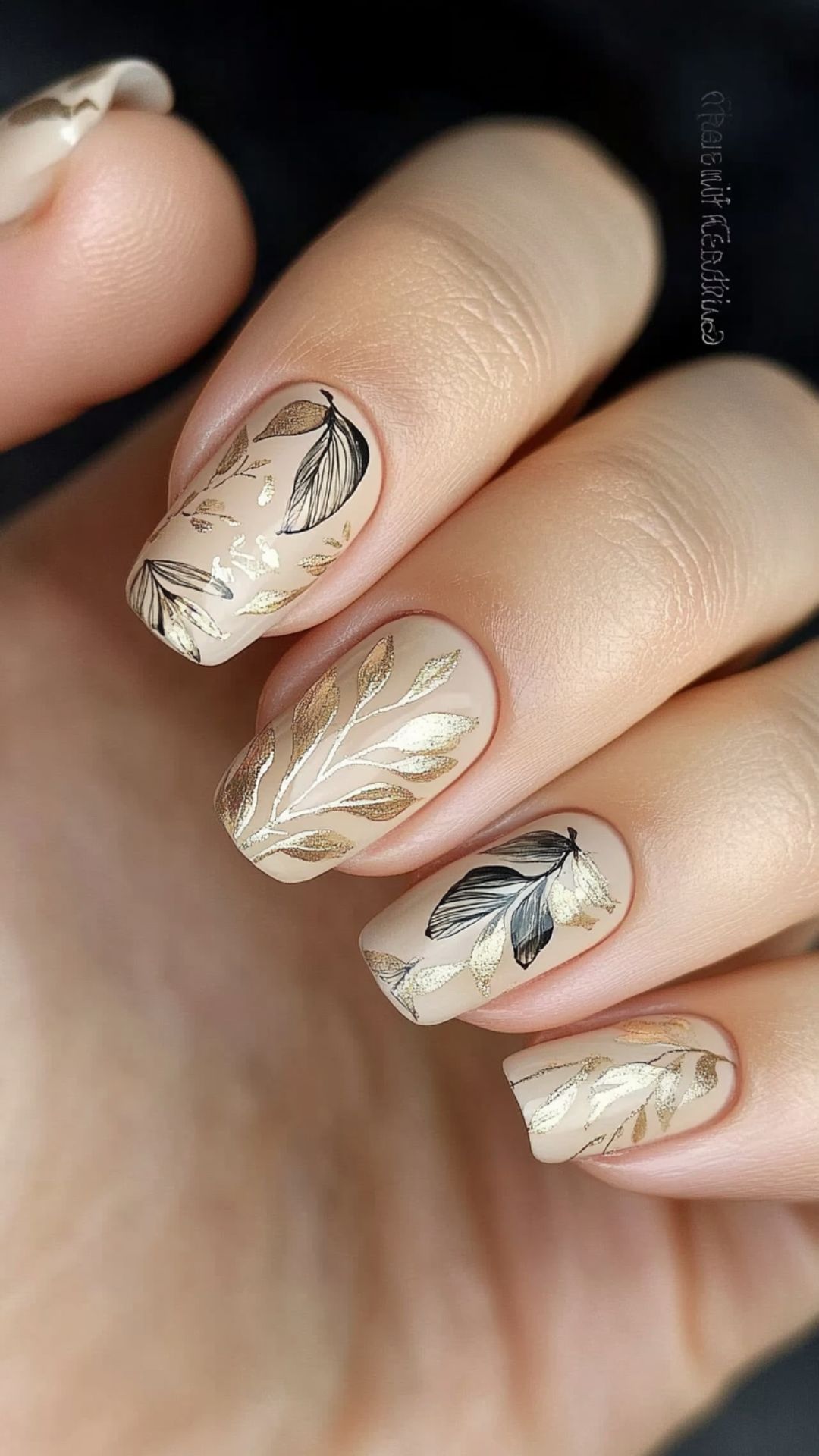 Soft Beige with Leaf Accents