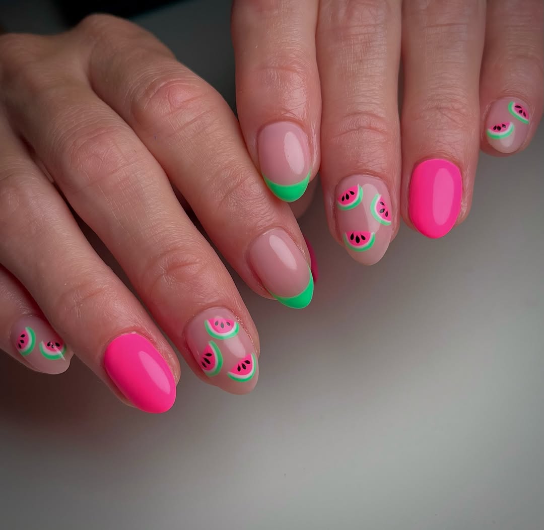 Watermelon Accent Only - Watermelon Nail Ideas for Summer