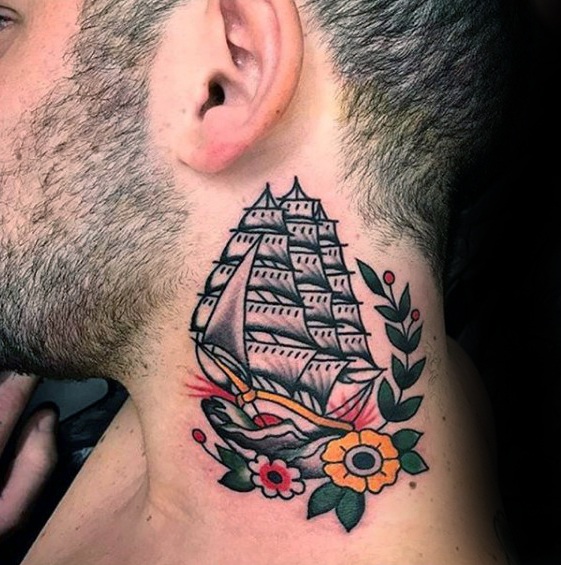 Ship style neck tattoo design